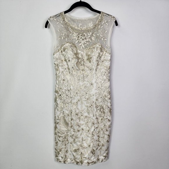 SUE WONG Nocturne White beaded embellished knee length dress womens size 4 - Picture 4 of 16